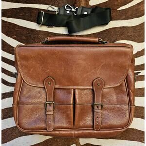 Levenger Tusting Clipper Full Grain Leather Messenger Briefcase Made In England